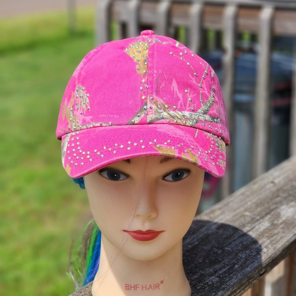 Ladies Pink Camo BLING Hat NEW - Picture 1 of 4
